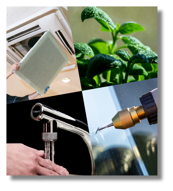 土壌改良・植物活性液・エアコンフィルター・節水ノズル・ガラスリペア